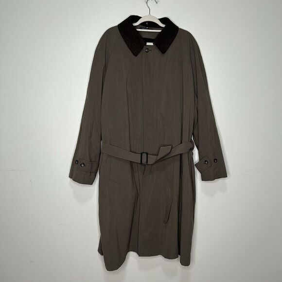 Vintage Ralph Lauren Trench Coat Mens 50R Wool Blend Lined Belted Brown Collared - Picture 1 of 16